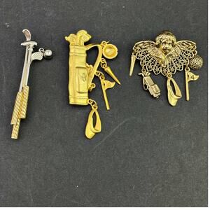 Golf Club Golf Bag Angel Golfing Brooches Pins JJ Liz Claiborne Kim Rodgers
